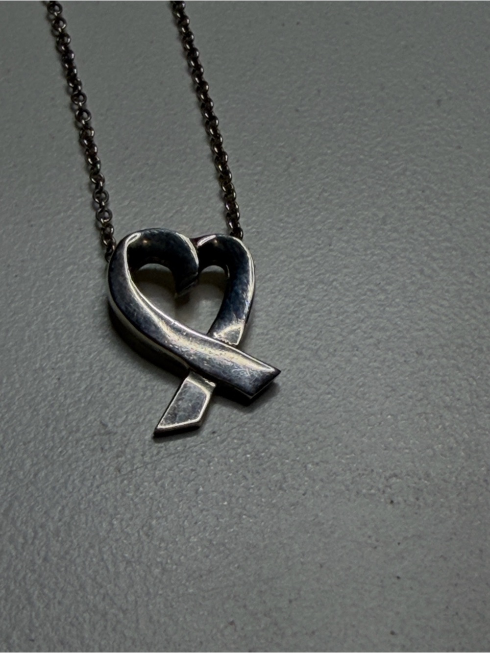 Tiffany & Co. Silver Heart Ribbon Pendant Necklace
